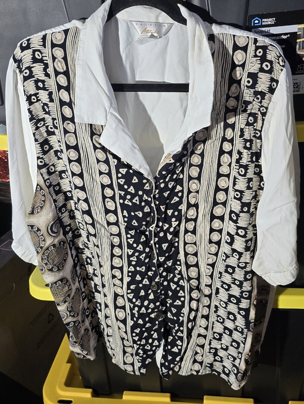 Fashion Attitudes Black & Cream Patterned Button-Front Blouse